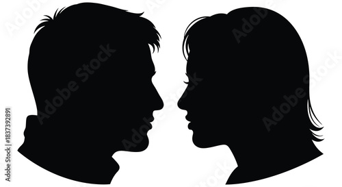 A striking profile view of a man and woman facing each other silhouette