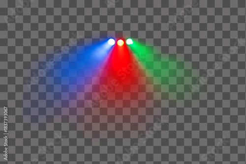 Three Colored Theater Stage Light Rays Graphic Transparent neon glow light effect PNG