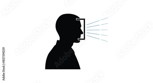 A black profile of a head with light rays emanating from its mouth silhouette