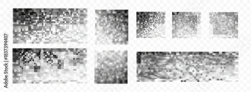 Monochrome censorship blur mosaic with pixelated privacy protection patter.