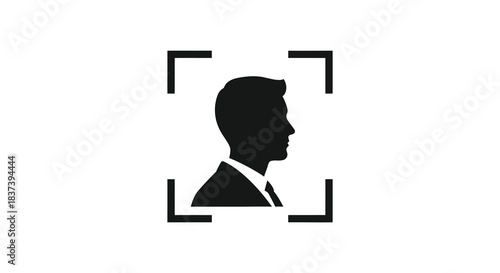 Profile view of a person inside a frame a stark black silhouette