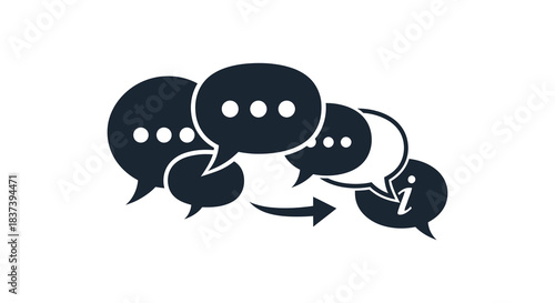 Group of speech bubbles with an information icon a dark silhouette