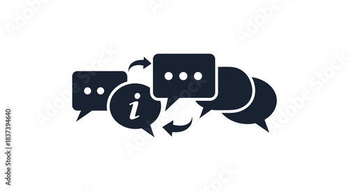 Communication icons featuring speech bubbles and information a dark silhouette