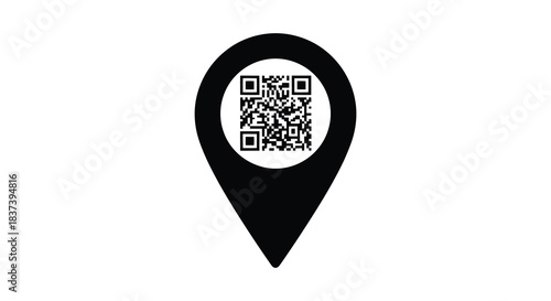Black location pin with a qr code inside a dark silhouette