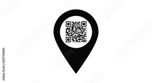 Black map marker icon with a qr code inside a striking silhouette