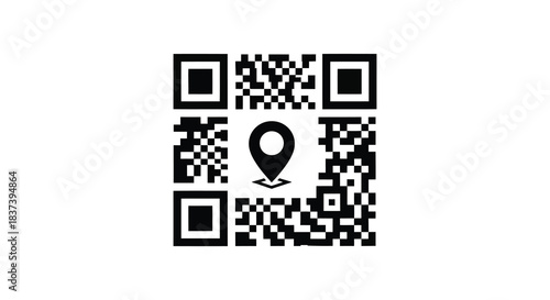 Qr code with location pin graphic a striking black and white silhouette