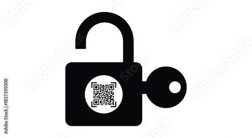 An unlocked padlock with a qr code inside a striking silhouette
