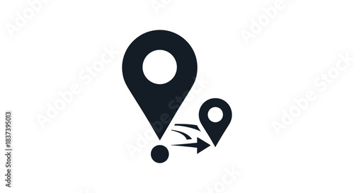 Black map pin icon with a trailing path a striking silhouette