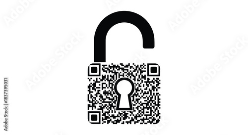 A black padlock with a qr code design a security focused silhouette
