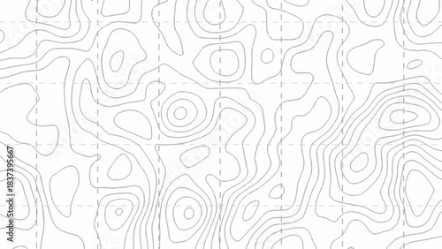 Minimal Topographic Map Pattern. Abstract Contour Line Background with Grid and Elevation Curves for Geography, Navigation, Outdoors, Adventure, and Modern Graphic. Seamless Terrain Elevation.