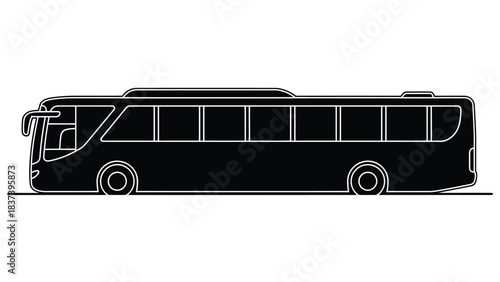 Simple black and white outline of a modern passenger coach bus vehicle