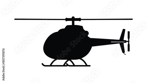 Simple black silhouette of a helicopter with visible rotor and landing skids