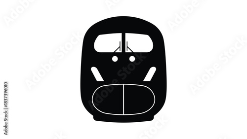 Simple black and white illustration of a front facing train locomotive