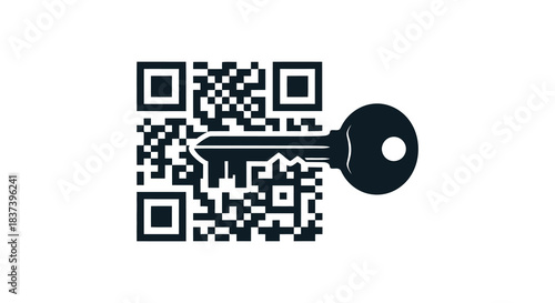 A qr code and key combined in a striking black silhouette