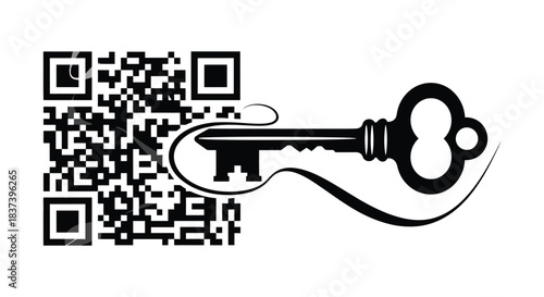 Qr code and antique key design presented as a striking silhouette