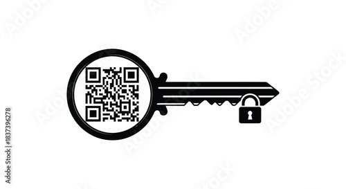 A key with a qr code integrated into the head silhouette
