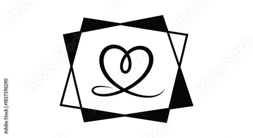 Geometric shapes with a heart a striking black and white silhouette