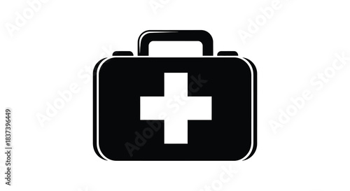 A black medical case with a white cross a striking silhouette