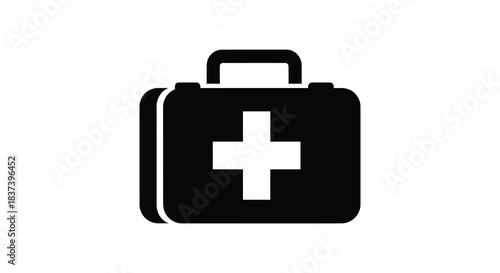 A black first aid kit icon with a white cross a distinct silhouette