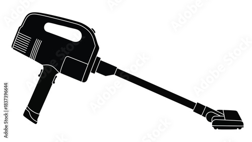 A black and white outline illustration of a handheld vacuum cleaner