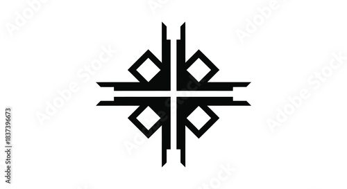 Geometric black symbol with cross shape and diamond elements a striking silhouette