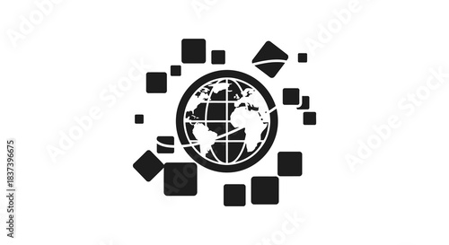 Global network connectivity with fragmented blocks surrounding earth a striking silhouette