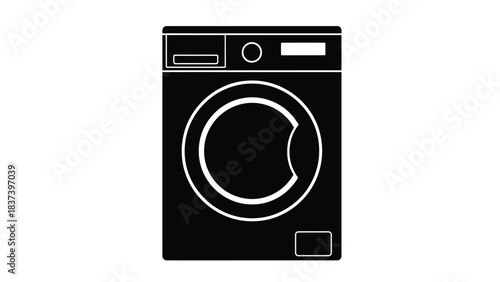 A simple black and white illustration of a front loading washing machine