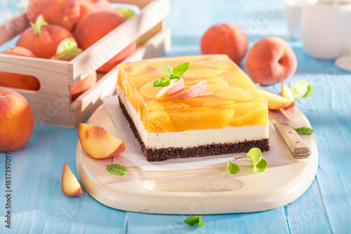 Sweet jelly peach cheesecak...