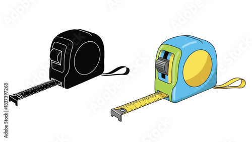 Illustration of a tape measure in color and monochrome versions