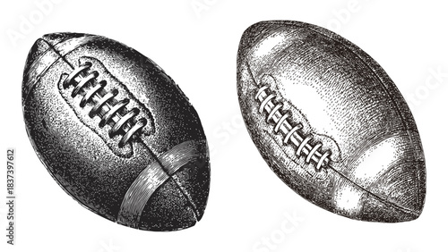 Detailed american football ball vector illustration with vintage textured style, classic sports design element, hand drawn athletic icon for branding, logo, poster, team graphics, and sport artwork