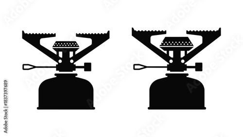 Black and white illustration of two portable camping stove burners