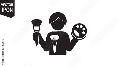 Artist holding a makeup brush and palette with creative tools