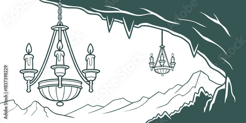 Minimal Carlsbad Caverns cave chandeliers vector