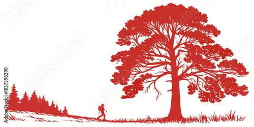 Minimal Sequoia tree giant silhouette bold red