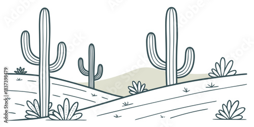 Saguaro – Flat Simple Cactus Field Vector, Modern Desert Art Illustration, Clean Arizona National Park Minimal Design