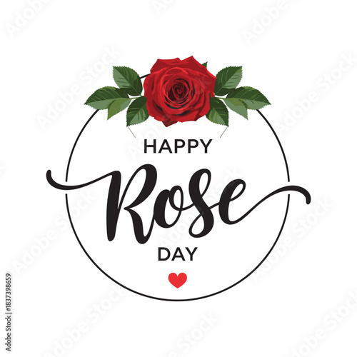 Happy Rose Day Typography Design with Red Roses and Elegant Lettering