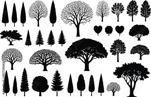 Winter trees silhouettes collection collection of various tree silhouettes and icons