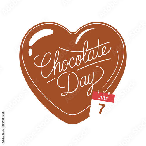 Chocolate Day July 7 heart shape typography illustration isolated on white background