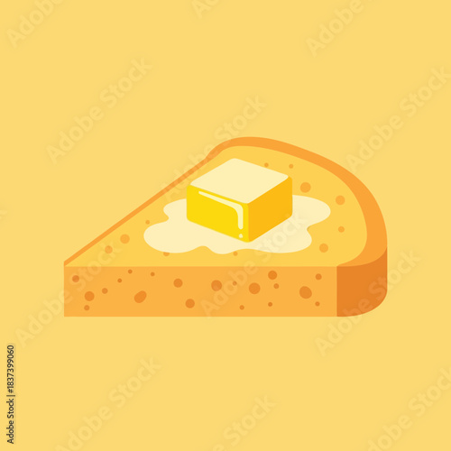 Slice of toast with melting butter on top simple illustration.