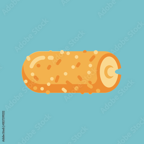 Fried food roll with visible filling and small crispy bits.