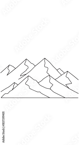Minimal line drawing of a rugged mountain range with angular peaks and valleys.