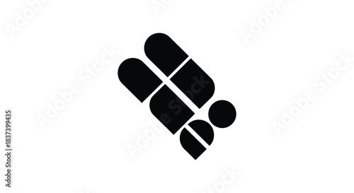 Abstract representation of people in a dynamic pose black and white silhouette