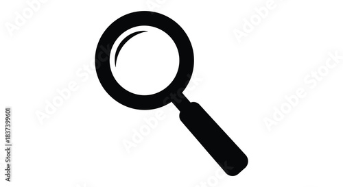 A simple black magnifying glass design isolated on a white background silhouette