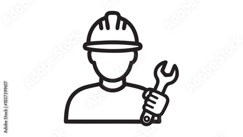 A worker holding a wrench in a simple line illustration style
