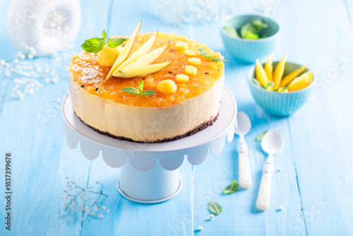 Sweet mango cheesecake serv...
