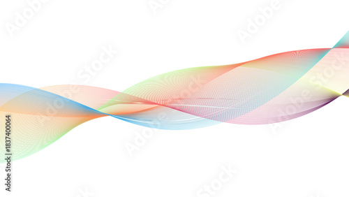 Flowing gradient wave lines with smooth blend effects. Abstract wavy line blend element for design. Digital frequency track equalizer. Colorful, shiny wave with lines created using the blend tool.