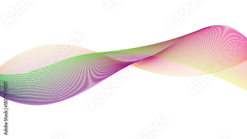 Flowing gradient wave lines with smooth blend effects. Abstract wavy line blend element for design. Digital frequency track equalizer. Colorful, shiny wave with lines created using the blend tool.
