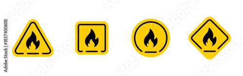 Fire hazard icon. Flammable warning sign for safety instructions and industrial alerts vector. Danger caution label for equipment, packaging and workplace systems pictogram.