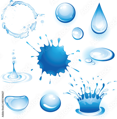 Assorted Blue Water Droplets and Splashes liquid