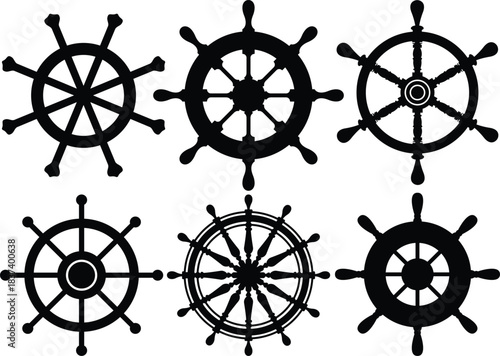 Black Silhouette Ship's Wheel Icons ship wheel steering wheel